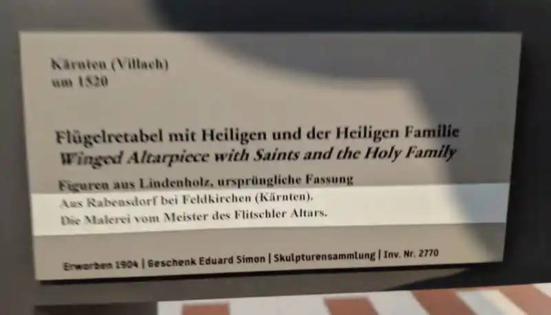 Description, detail of the Carved altarpieces southern Germany, Saint with Tau Cross staff, located in Bode Museum. 